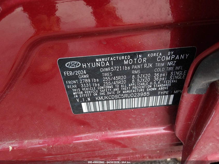 2024 Genesis Gv60 VIN KMUKCDSC5RU023985 IAAI salvage auction — FRONT END, Salvage (New Jersey), sold $5,900 on 2026-08-01 (photo 9)