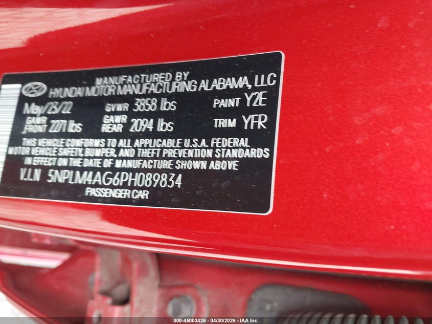 2023 Hyundai Elantra VIN 5NPLM4AG6PH089834 IAAI salvage auction — REAR END, Salvage (Illinois), sold $3,250 on 2026-07-14 (photo 9)