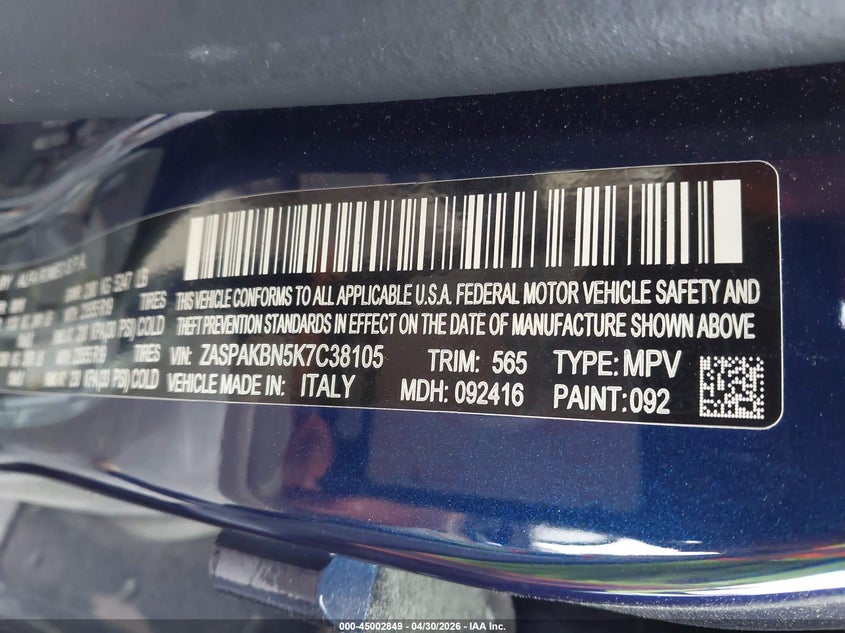 2019 Alfa romeo Stelvio VIN ZASPAKBN5K7C38105 IAAI salvage auction — Burn Engine, Salvage (California), sold $1,100 on 2026-07-16 (photo 9)