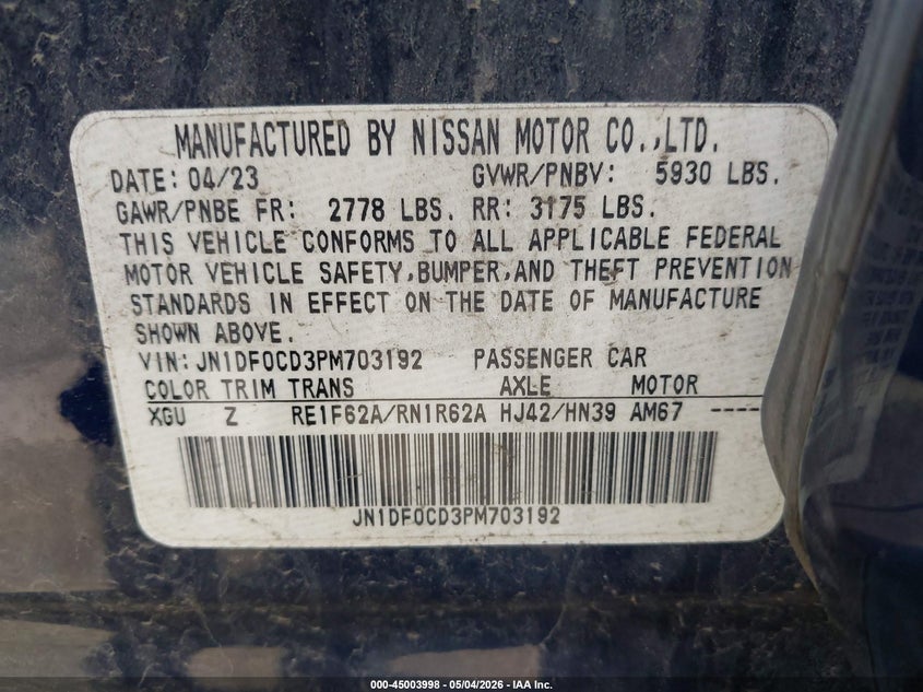 2023 Nissan Ariya VIN JN1DF0CD3PM703192 IAAI salvage auction — REAR END, Salvage (West Virginia), sold $15,200 on 2026-07-11 (photo 9)