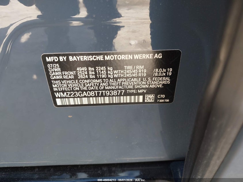 2026 Mini Countryman VIN WMZ23GA08T7T93877 IAAI salvage auction — FRONT END, Wait Title, sold $17,700 on 2026-07-21 (photo 9)