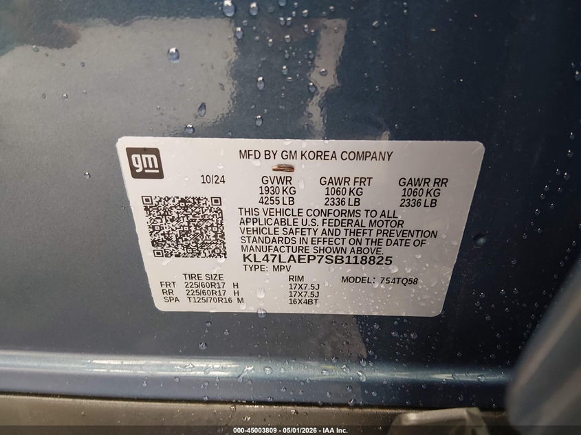 2025 Buick Envista VIN KL47LAEP7SB118825 IAAI salvage auction — HAIL, Salvage (Ohio), sold $8,550 on 2026-07-21 (photo 9)