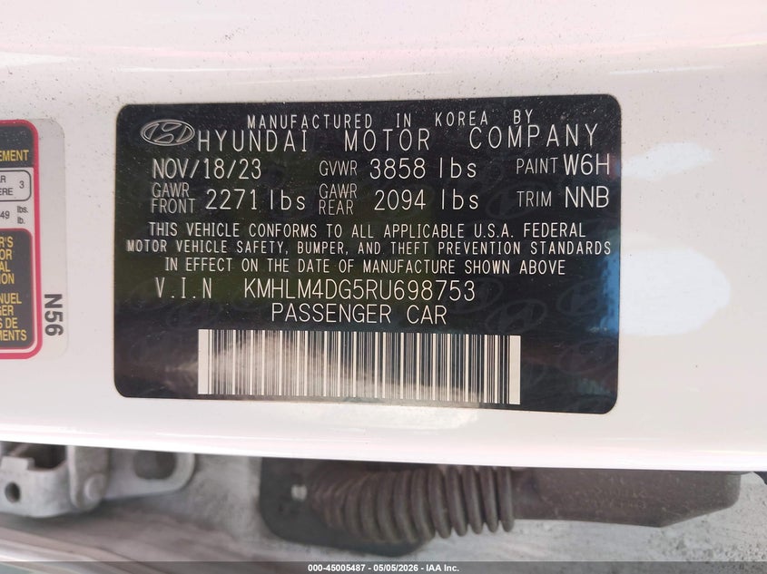 2024 Hyundai Elantra VIN KMHLM4DG5RU698753 IAAI salvage auction — FRONT END, Salvage (Massachusetts), sold $3,000 on 2026-07-11 (photo 9)