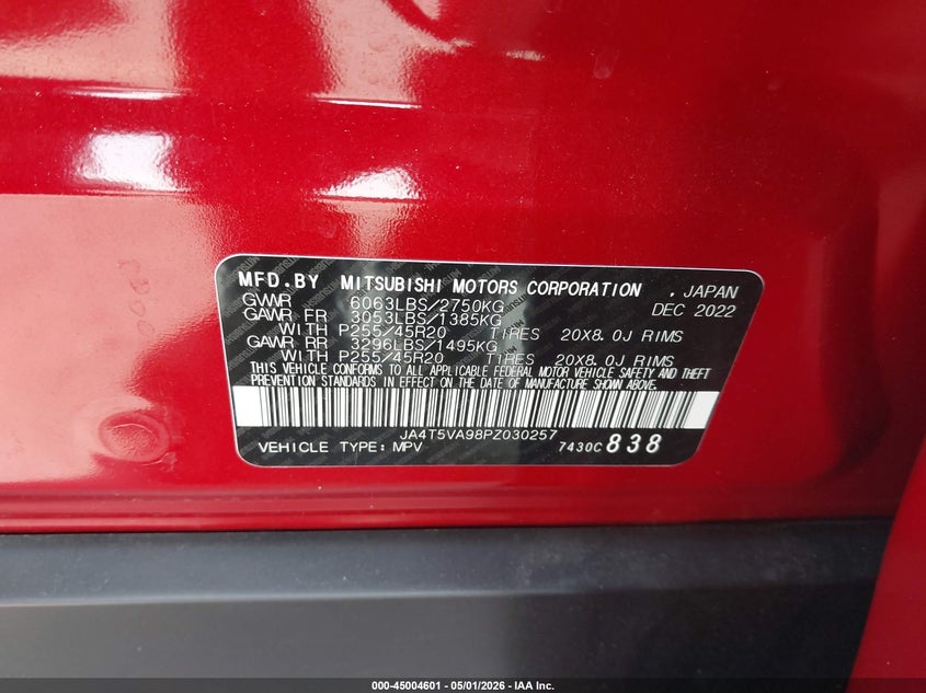 2023 Mitsubishi Outlander VIN JA4T5VA98PZ030257 IAAI salvage auction — LEFT FRONT, Salvage (Oregon), sold $2,100 on 2026-07-30 (photo 9)