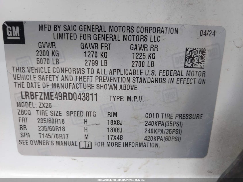 2024 Buick Envision VIN LRBFZME49RD043811 IAAI salvage auction — FRONT END, Salvage (Texas), sold $2,650 on 2026-07-30 (photo 9)