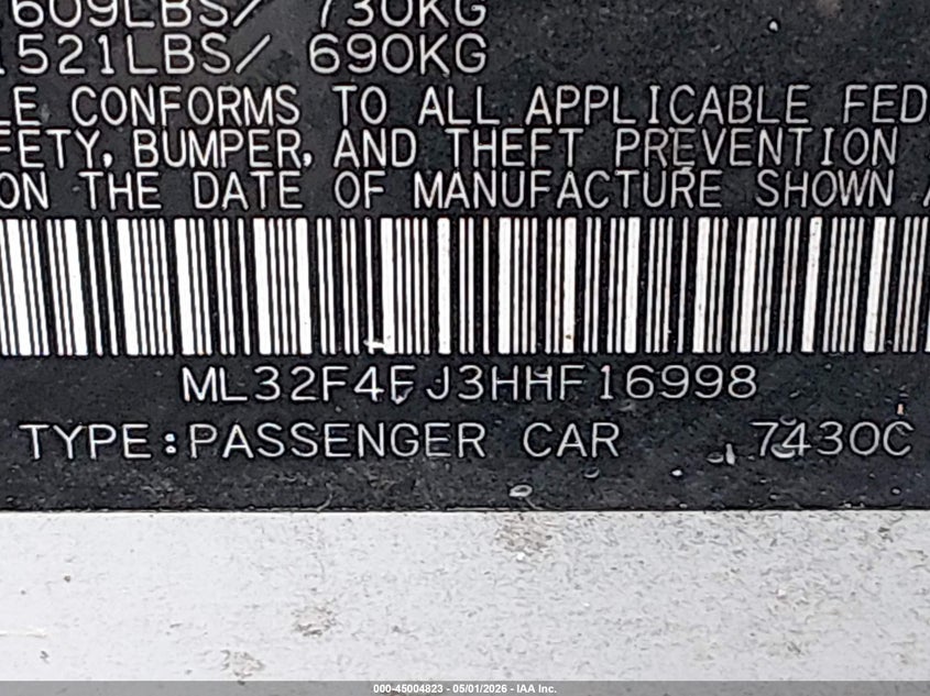 2017 Mitsubishi Mirage VIN ML32F4FJ3HHF16998 IAAI salvage auction — NORMAL WEAR, Salvage (Texas), sold $300 on 2026-07-29 (photo 9)