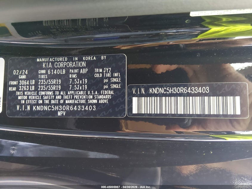 2024 Kia Carnival VIN KNDNC5H30R6433403 IAAI salvage auction — FRONT END, Salvage (Louisiana), sold $9,500 on 2026-07-24 (photo 9)