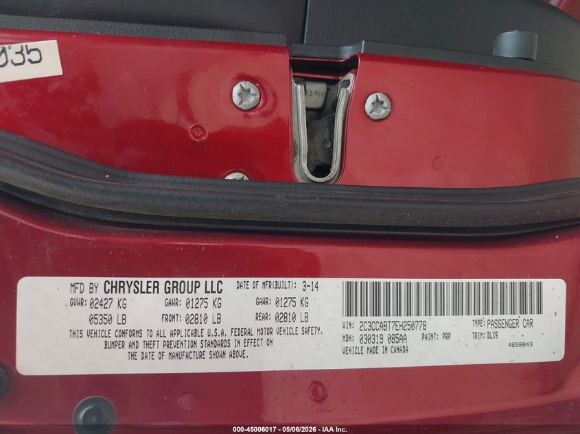 2014 Chrysler 300 VIN 2C3CCABT7EH250778 IAAI salvage auction — FRONT END, Salvage (Louisiana), sold $1,300 on 2026-07-09 (photo 9)