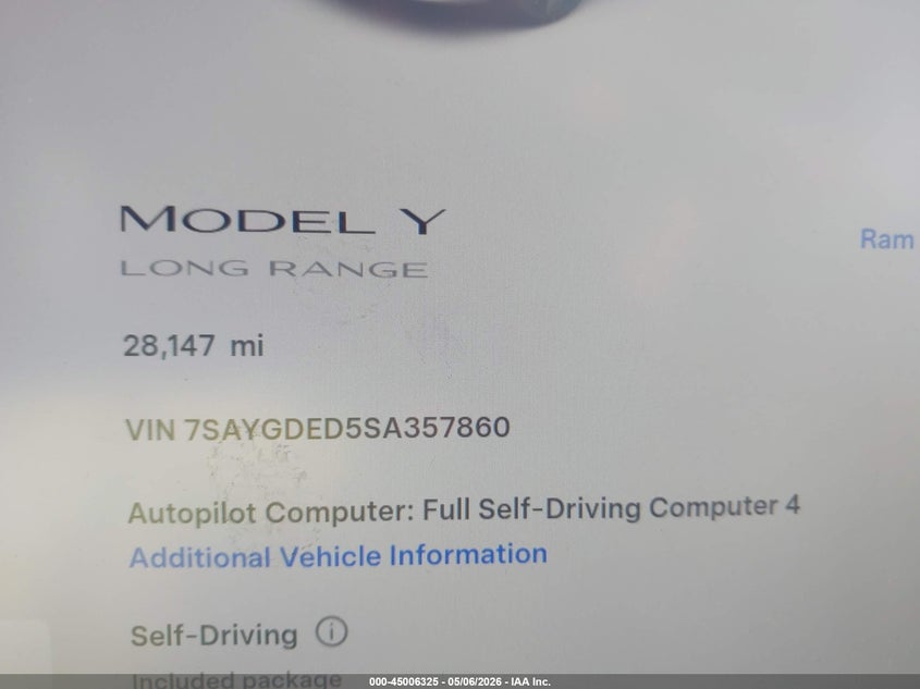 2025 Tesla Model y VIN 7SAYGDED5SA357860 IAAI salvage auction — REAR END, Salvage (Georgia), sold $12,800 on 2026-07-30 (photo 7)