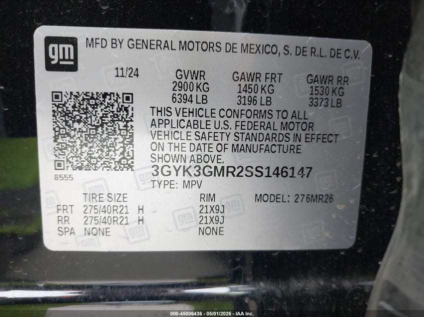 2025 Cadillac Optiq VIN 3GYK3GMR2SS146147 IAAI salvage auction — LEFT SIDE, Salvage (Texas), sold $13,600 on 2026-07-15 (photo 9)
