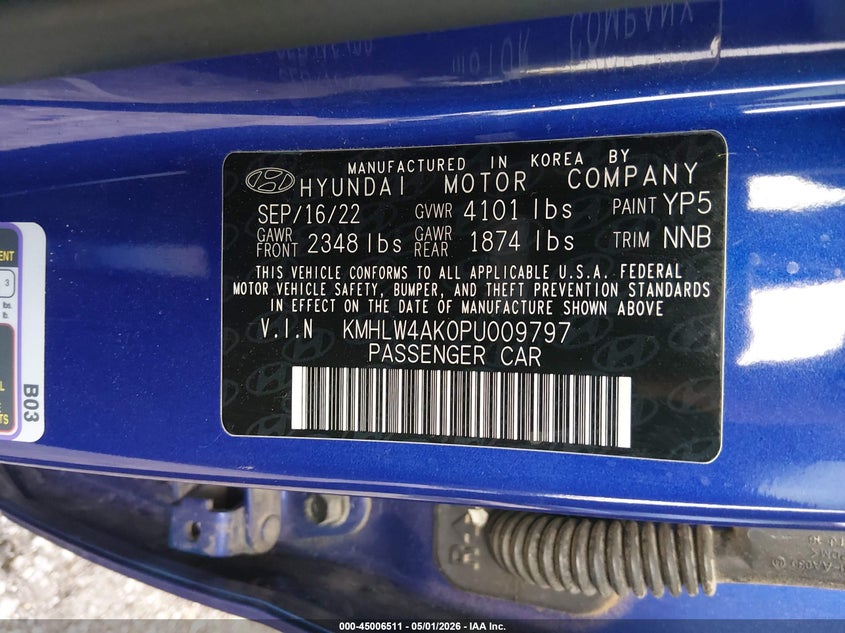 2023 Hyundai Elantra n VIN KMHLW4AK0PU009797 IAAI salvage auction — FRONT END, Salvage (Missouri), sold $5,100 on 2026-07-06 (photo 9)