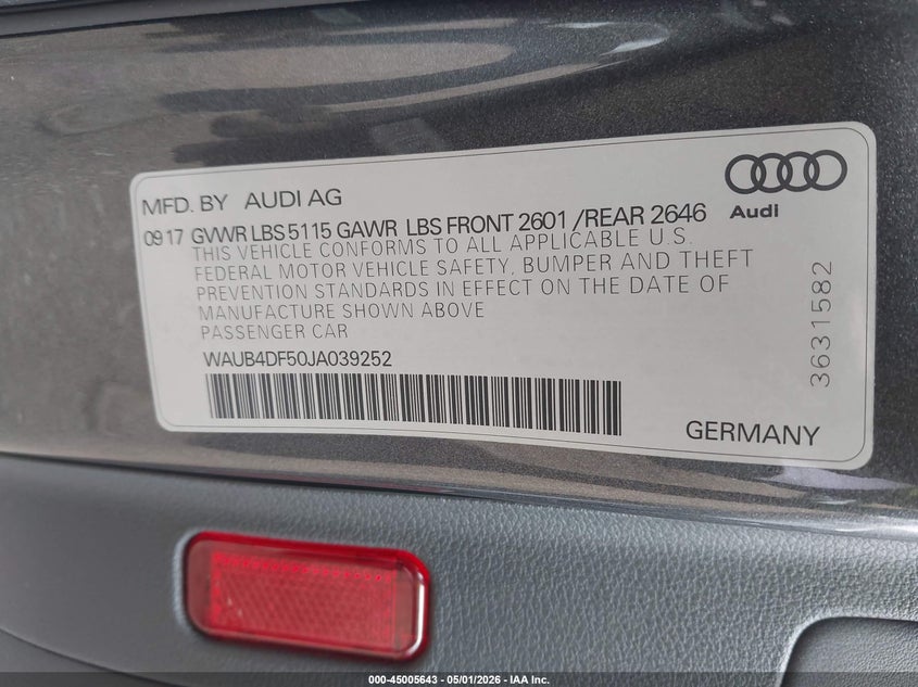 2018 Audi S5 VIN WAUB4DF50JA039252 IAAI salvage auction — RIGHT SIDE, Wait Title, sold $6,000 on 2026-07-14 (photo 9)