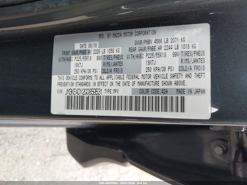 2016 Mazda Cx-5 VIN JM3KE4DY2G0859531 IAAI salvage auction — FRONT END, Salvage (Georgia), sold $2,750 on 2026-07-22 (photo 9)