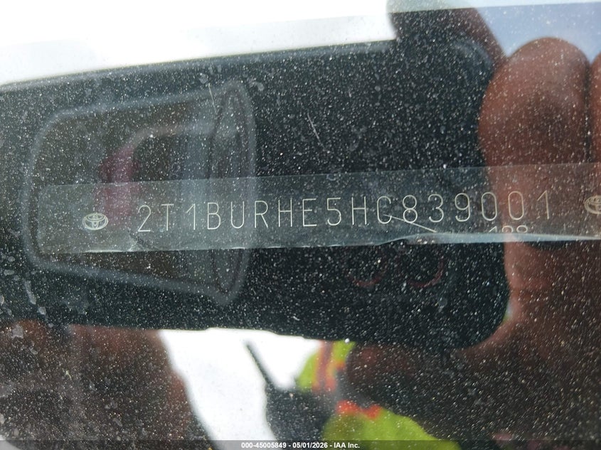 2017 Toyota Corolla VIN 2T1BURHE5HC839001 IAAI salvage auction — REAR END, Salvage (California), sold $1,550 on 2026-07-09 (photo 9)