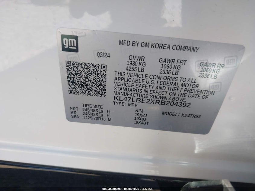 2024 Buick Envista VIN KL47LBE2XRB204392 IAAI salvage auction — FRONT END, Salvage (Wisconsin), sold $6,000 on 2026-07-21 (photo 9)