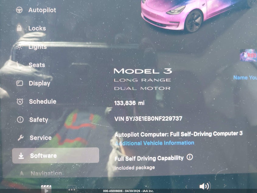 2022 Tesla Model 3 VIN 5YJ3E1EB0NF229737 IAAI salvage auction — FRONT END, Salvage (California), sold $4,100 on 2026-07-30 (photo 7)