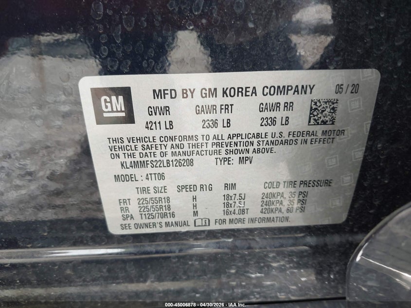 2020 Buick Encore gx VIN KL4MMFS22LB126208 IAAI salvage auction — FRONT END, Salvage (Alabama), sold $4,100 on 2026-07-27 (photo 9)