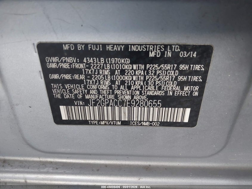 2014 Subaru Xv VIN JF2GPACC7E9280655 IAAI salvage auction — FRONT END, Salvage (California), sold $450 on 2026-07-09 (photo 9)