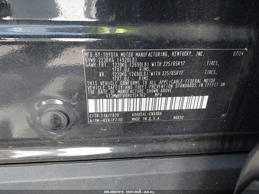2024 Toyota Rav4 VIN 4T3MWRFV4RU154162 IAAI salvage auction — LEFT FRONT, Salvage Title, sold $10,750 on 2026-07-15 (photo 9)