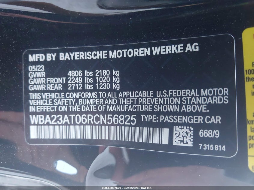 2024 BMW 4er VIN WBA23AT06RCN56825 IAAI salvage auction — LEFT SIDE, Salvage (Arizona), sold $15,375 on 2026-07-06 (photo 9)