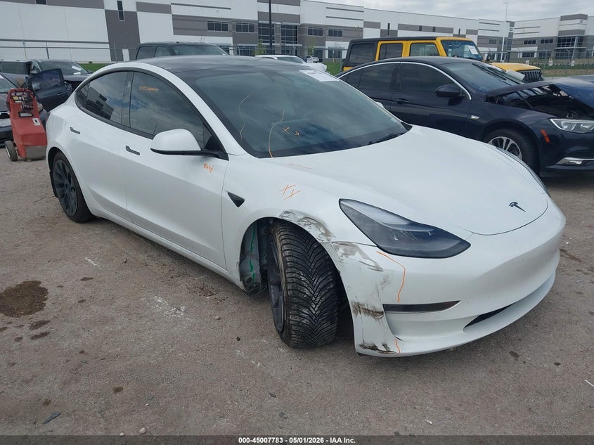 2021 Tesla Model 3 VIN 5YJ3E1EA8MF093959 IAAI salvage auction — RIGHT FRONT, Salvage (Texas), sold $4,375 on 2026-07-14 (photo 1)