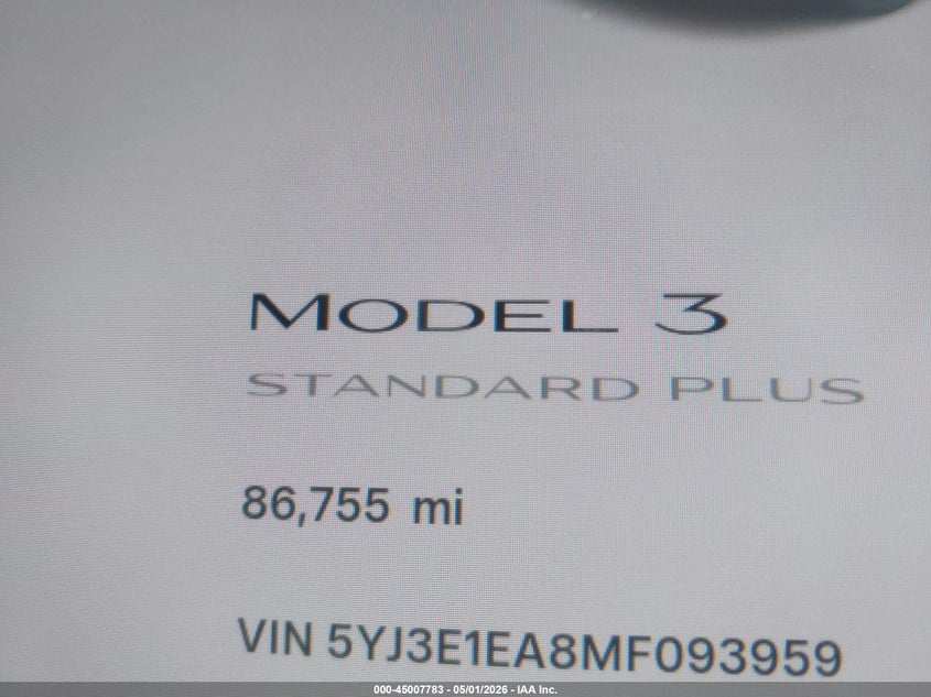 2021 Tesla Model 3 VIN 5YJ3E1EA8MF093959 IAAI salvage auction — RIGHT FRONT, Salvage (Texas), sold $4,375 on 2026-07-14 (photo 7)
