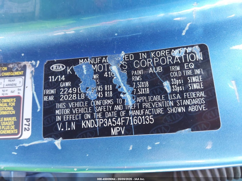 2015 Kia Soul VIN KNDJP3A54F7160135 IAAI salvage auction — FRONT END, Salvage (Georgia), sold $300 on 2026-07-22 (photo 9)