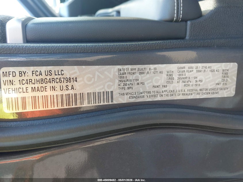 2024 Jeep Grand cherokee VIN 1C4RJHBG4RC679814 IAAI salvage auction — FRONT END, Mv-907A (New York), sold $11,300 on 2026-08-12 (photo 9)