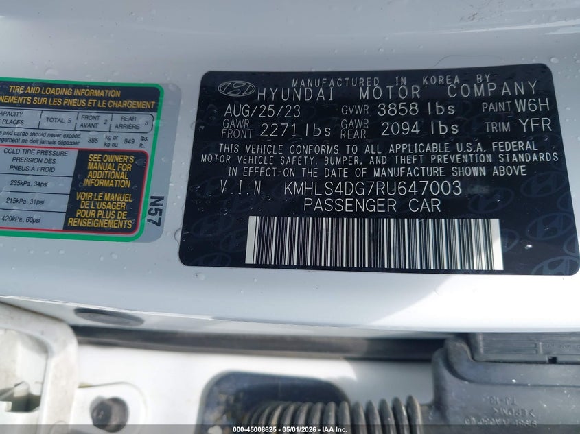 2024 Hyundai Elantra VIN KMHLS4DG7RU647003 IAAI salvage auction — HAIL, Salvage (Ohio), sold $9,600 on 2026-07-07 (photo 9)