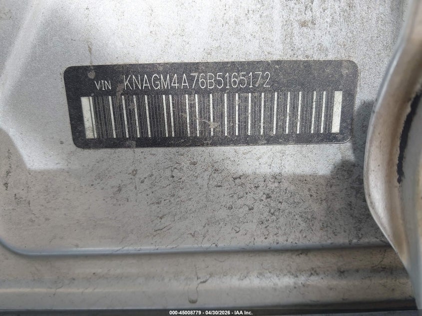 2011 Kia Optima VIN KNAGM4A76B5165172 IAAI salvage auction — NORMAL WEAR, Salvage (Texas), sold $1,350 on 2026-07-07 (photo 9)