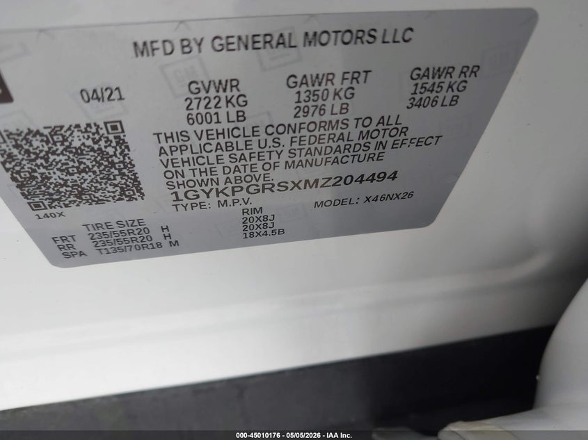 2021 Cadillac Xt6 VIN 1GYKPGRSXMZ204494 IAAI salvage auction — RIGHT FRONT, Original (Texas), sold $8,200 on 2026-07-22 (photo 9)