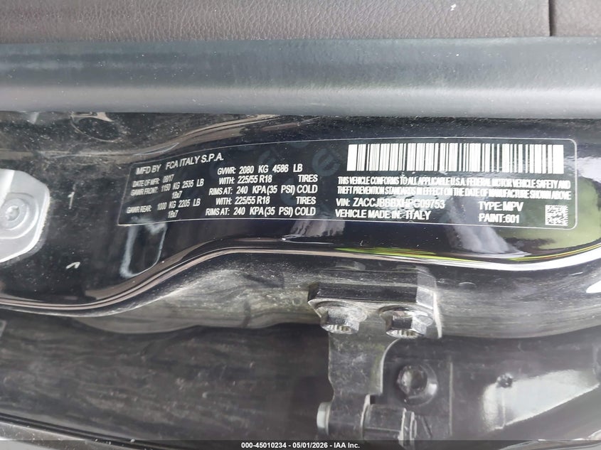 2017 Jeep Renegade VIN ZACCJBBBXHPG09753 IAAI salvage auction — FRONT END, Salvage (Illinois), sold $1,000 on 2026-07-27 (photo 9)