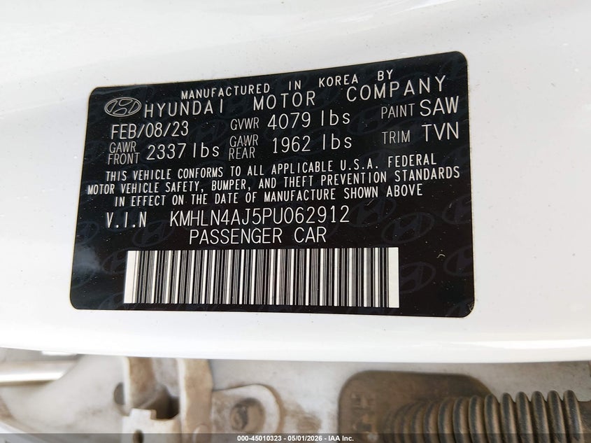 2023 Hyundai Elantra VIN KMHLN4AJ5PU062912 IAAI salvage auction — REAR END, Salvage (Alabama), sold $4,900 on 2026-07-16 (photo 9)