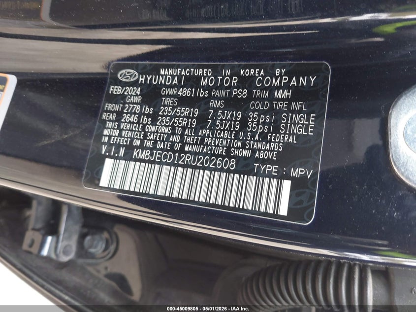 2024 Hyundai Tucson VIN KM8JECD12RU202608 IAAI salvage auction — LEFT FRONT, Salvage (Iowa), sold $12,850 on 2026-07-20 (photo 9)