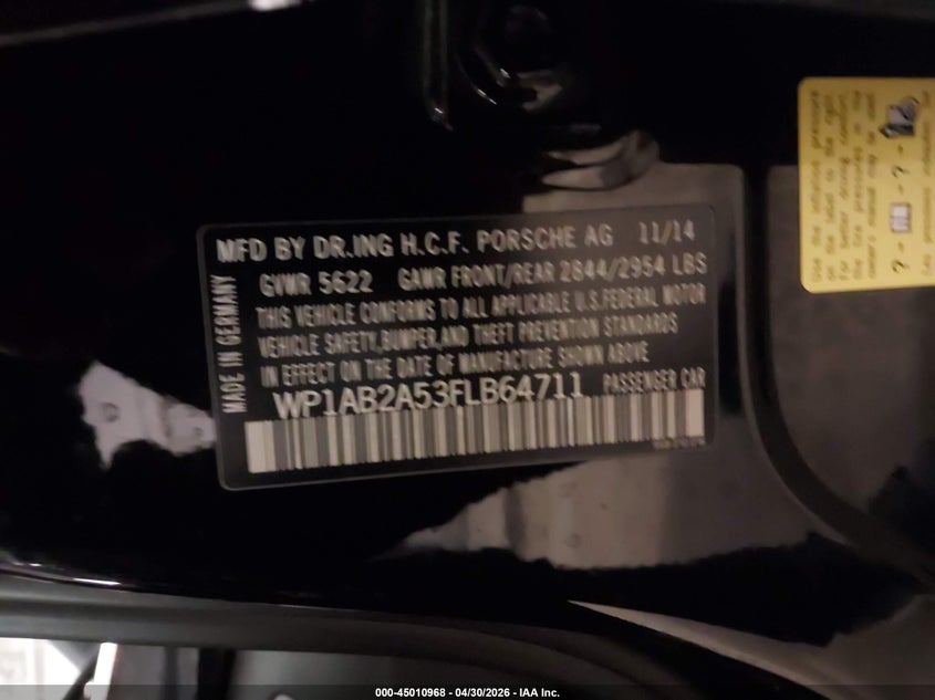 2015 Porsche Macan VIN WP1AB2A53FLB64711 IAAI salvage auction — NORMAL WEAR, Salvage (Texas), sold $2,700 on 2026-07-22 (photo 9)