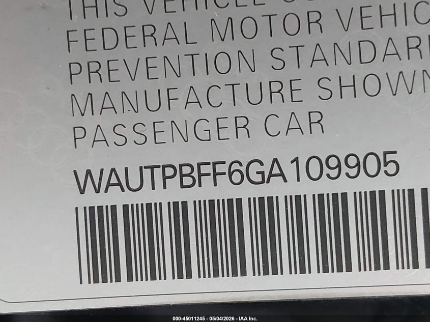 2016 Audi A3 VIN WAUTPBFF6GA109905 IAAI salvage auction — RIGHT SIDE, Salvage (Oregon), sold $2,450 on 2026-07-13 (photo 9)