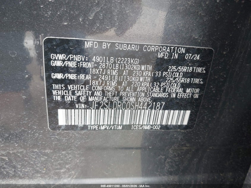 2025 Subaru Forester VIN JF2SLDRC0SH442187 IAAI salvage auction — REAR END, Wait Title, sold $8,100 on 2026-07-14 (photo 9)
