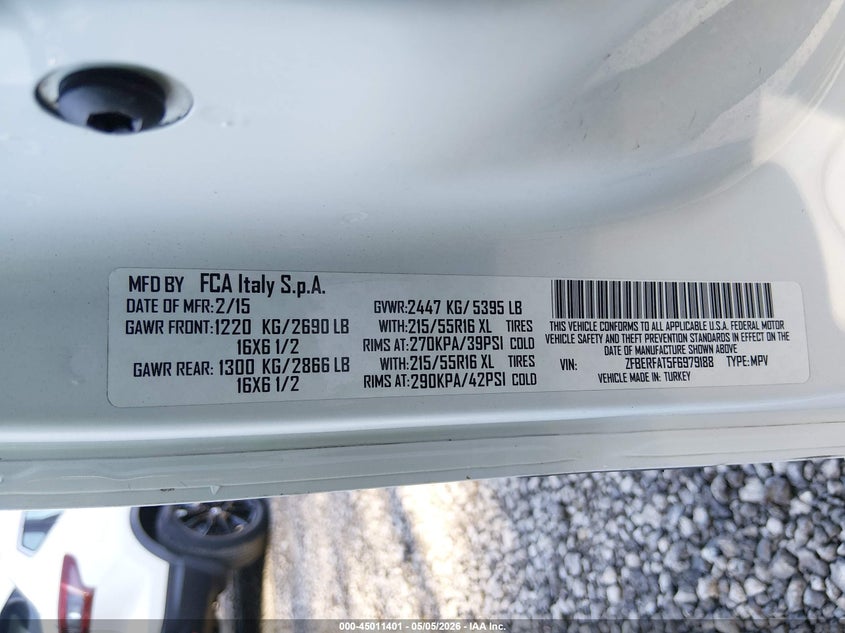 2015 Ram Promaster city VIN ZFBERFAT5F6979188 IAAI salvage auction — FRONT & REAR, Salvage (South Carolina), sold $1,600 on 2026-07-07 (photo 9)
