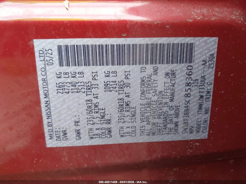 2025 Nissan Rogue VIN 5N1BT3BB4SC858360 IAAI salvage auction — RIGHT REAR, Salvage (Massachusetts), sold $9,500 on 2026-07-28 (photo 9)