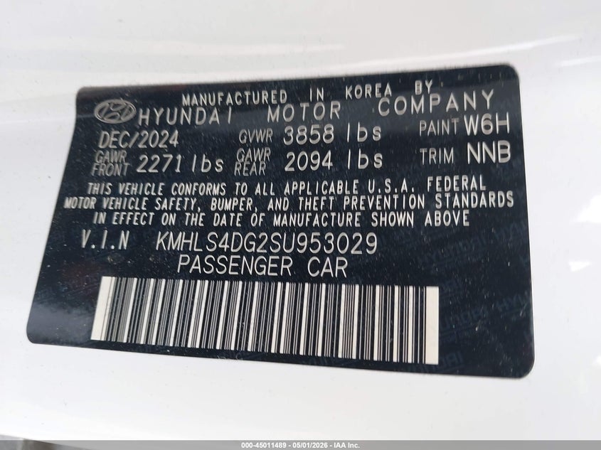 2025 Hyundai Elantra VIN KMHLS4DG2SU953029 IAAI salvage auction — FRONT & REAR, Original (Texas), sold $8,000 on 2026-07-21 (photo 9)