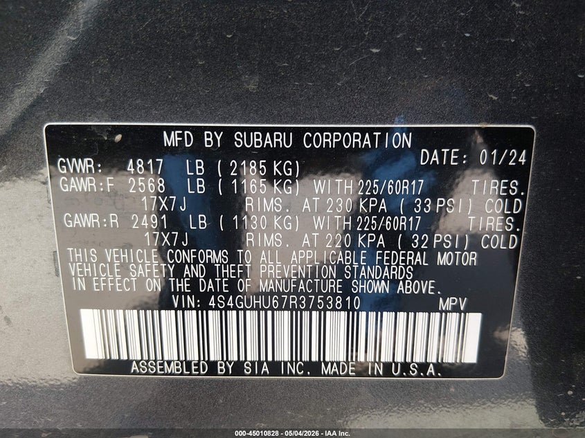 2024 Subaru Xv VIN 4S4GUHU67R3753810 IAAI salvage auction — REAR END, Original (Texas), sold $8,500 on 2026-07-21 (photo 9)