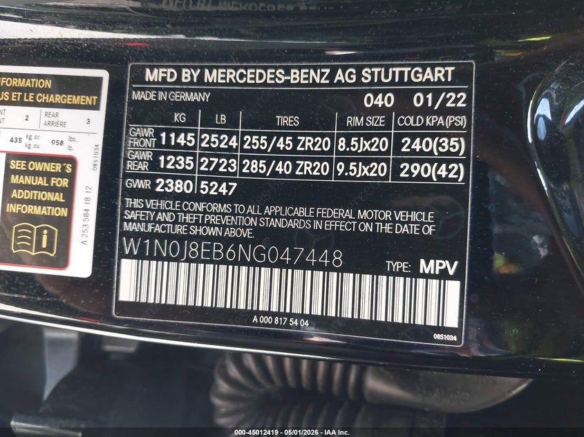 2022 Mercedes-benz Glc VIN W1N0J8EB6NG047448 IAAI salvage auction — REAR END, Mv-907A (New York), sold $19,100 on 2026-07-09 (photo 9)