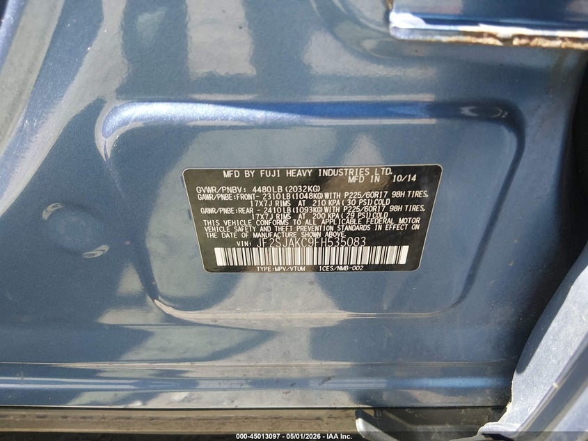2015 Subaru Forester VIN JF2SJAKC9FH535083 IAAI salvage auction — FRONT END, Salvage (New Hampshire), sold $325 on 2026-07-22 (photo 9)