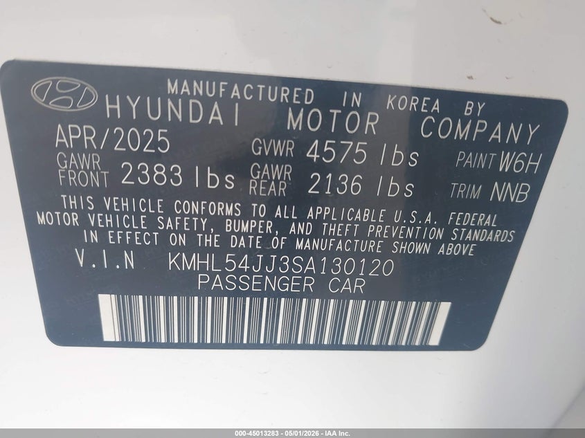 2025 Hyundai Sonata VIN KMHL54JJ3SA130120 IAAI salvage auction — REAR END, Original (Texas), sold $12,600 on 2026-07-28 (photo 9)