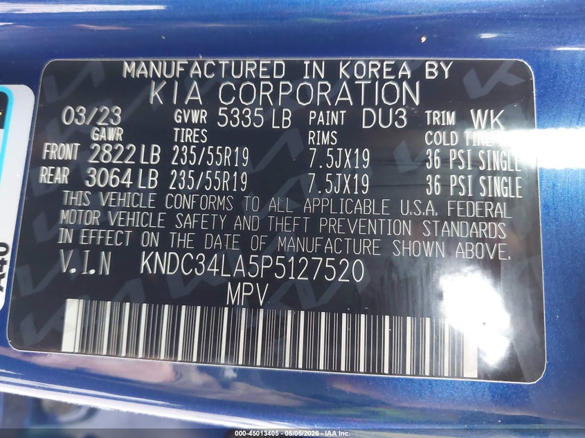 2023 Kia Ev6 VIN KNDC34LA5P5127520 IAAI salvage auction — FRONT END, Salvage (Indiana), sold $8,600 on 2026-07-11 (photo 9)