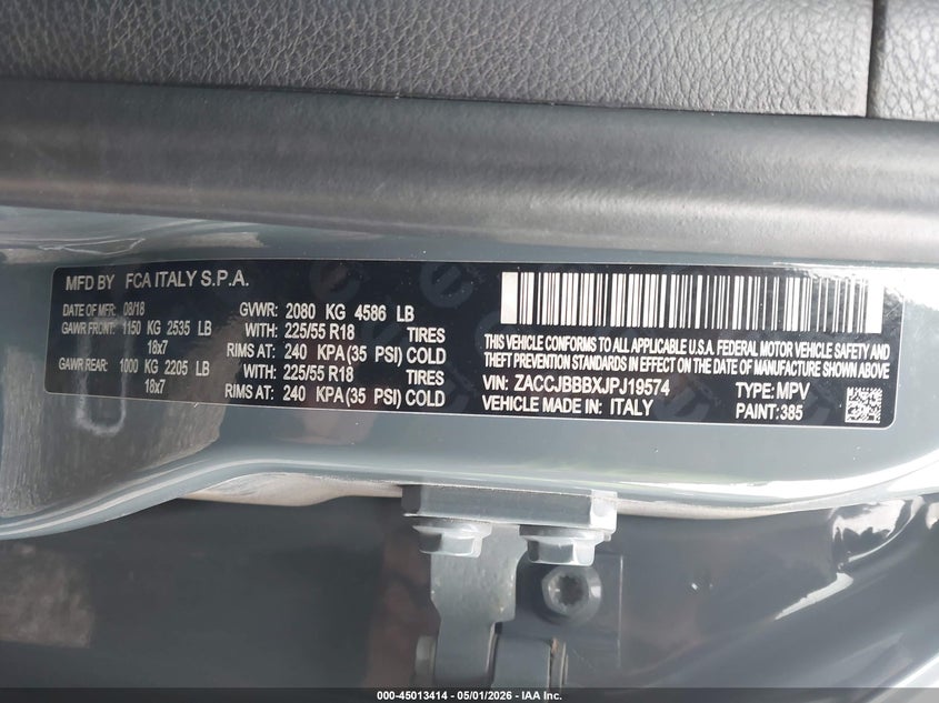 2018 Jeep Renegade VIN ZACCJBBBXJPJ19574 IAAI salvage auction — LEFT SIDE, Salvage (Ohio), sold $975 on 2026-07-22 (photo 9)