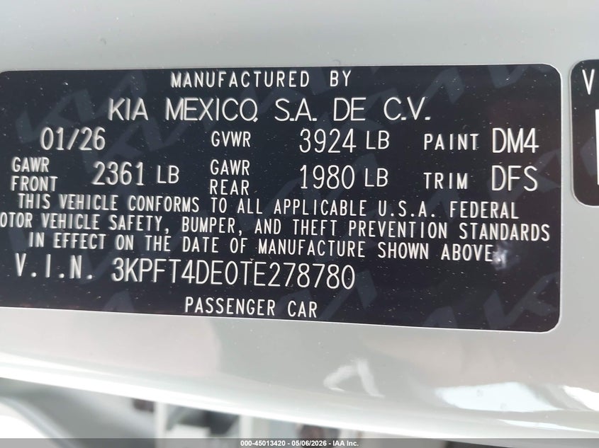 2026 Kia K4 VIN 3KPFT4DE0TE278780 IAAI salvage auction — FRONT END, Original (Texas), sold $7,700 on 2026-07-09 (photo 9)
