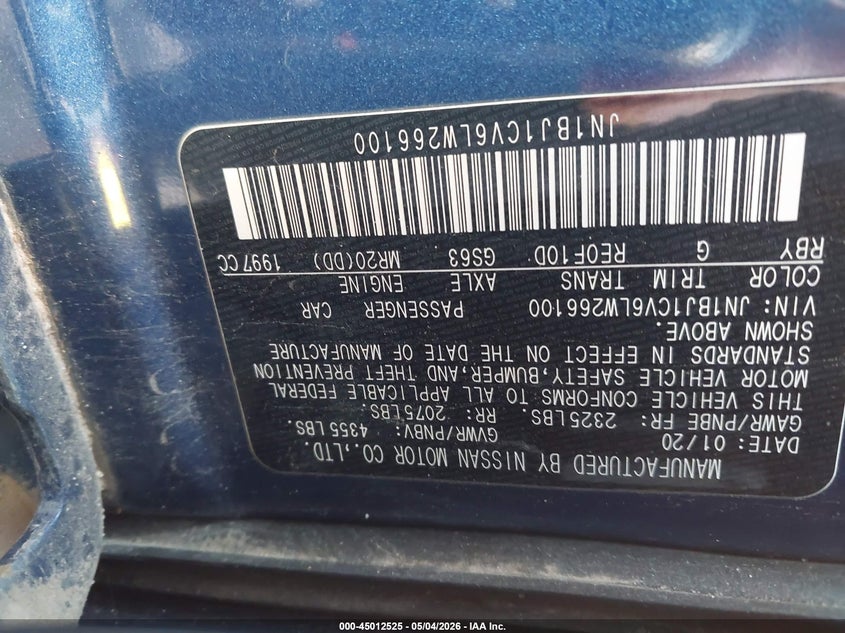2020 Nissan Rogue VIN JN1BJ1CV6LW266100 IAAI salvage auction — LEFT & RIGHT, Original (Texas), sold $1,200 on 2026-07-29 (photo 9)