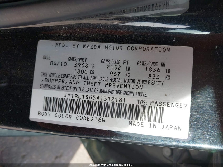2010 Mazda 3 VIN JM1BL1SG5A1312181 IAAI salvage auction — FRONT END, Salvage (Oregon), sold $100 on 2026-07-09 (photo 9)