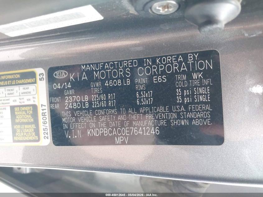 2014 Kia Sportage VIN KNDPBCAC0E7641246 IAAI salvage auction — REAR END, Prior Salvage (Minnesota), sold $875 on 2026-07-13 (photo 9)